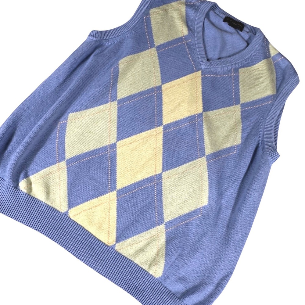Brooks Brothers Sweater Vest Mens Large Blue Argyle Supima Cotton V-Neck